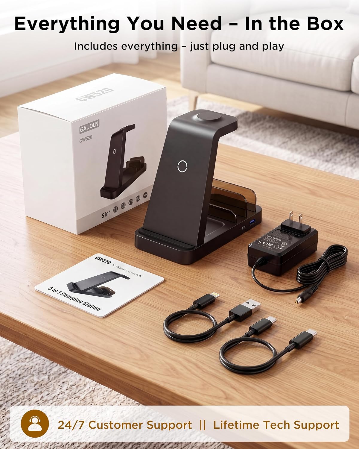 Wireless Charger for iPhone - 5 in 1 Charging Station for Multiple Devices Apple: Fast Wireless Charging Stand Dock for iPhone 17 16e 16 15 14 13 12 Pro Max Apple Watch Airpods