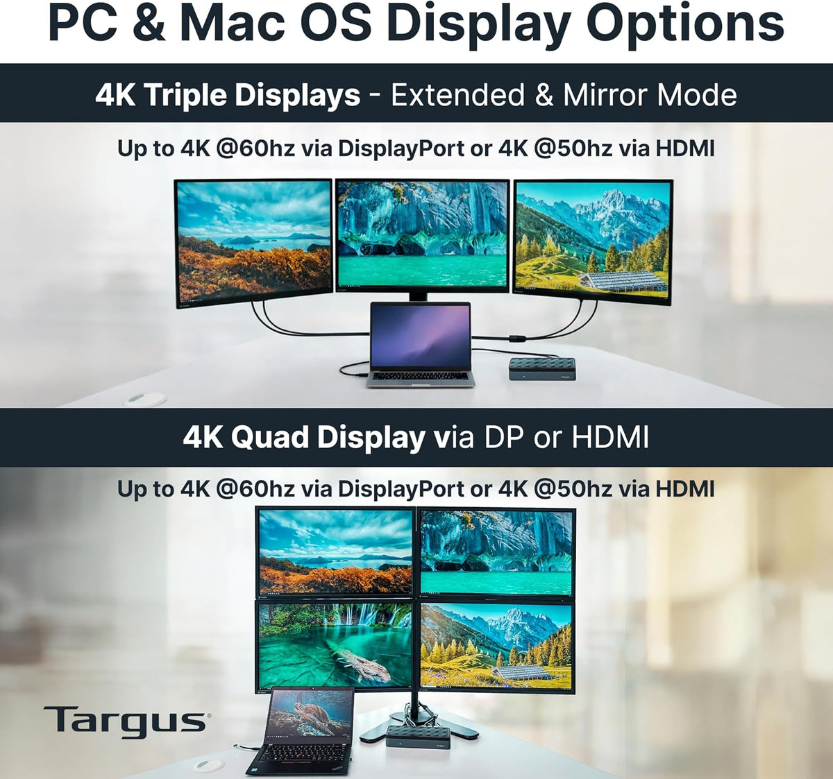 Targus USB-C Universal Quad 4K (QV4K) Docking Station with 100W Power Delivery, Black (DOCK570USZ)