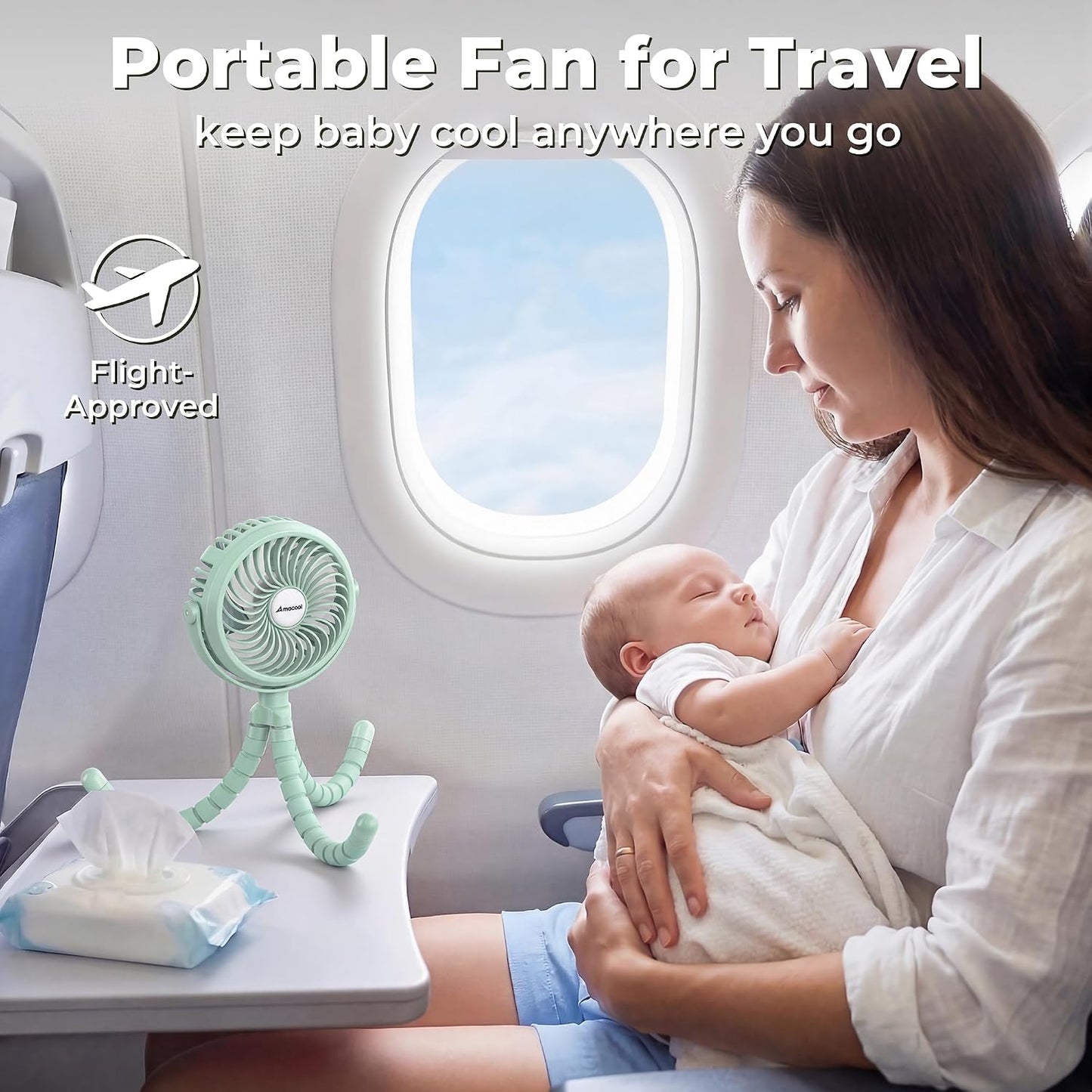 AMACOOL Battery Operated Stroller Fan, Portable Clip On Fan Rechargeable | Baby Travel Essentials for Beach Disney, Newborn Boy & Girl Gifts Registry Search, Cooling for Car Seat Wagon Crib Treadmill