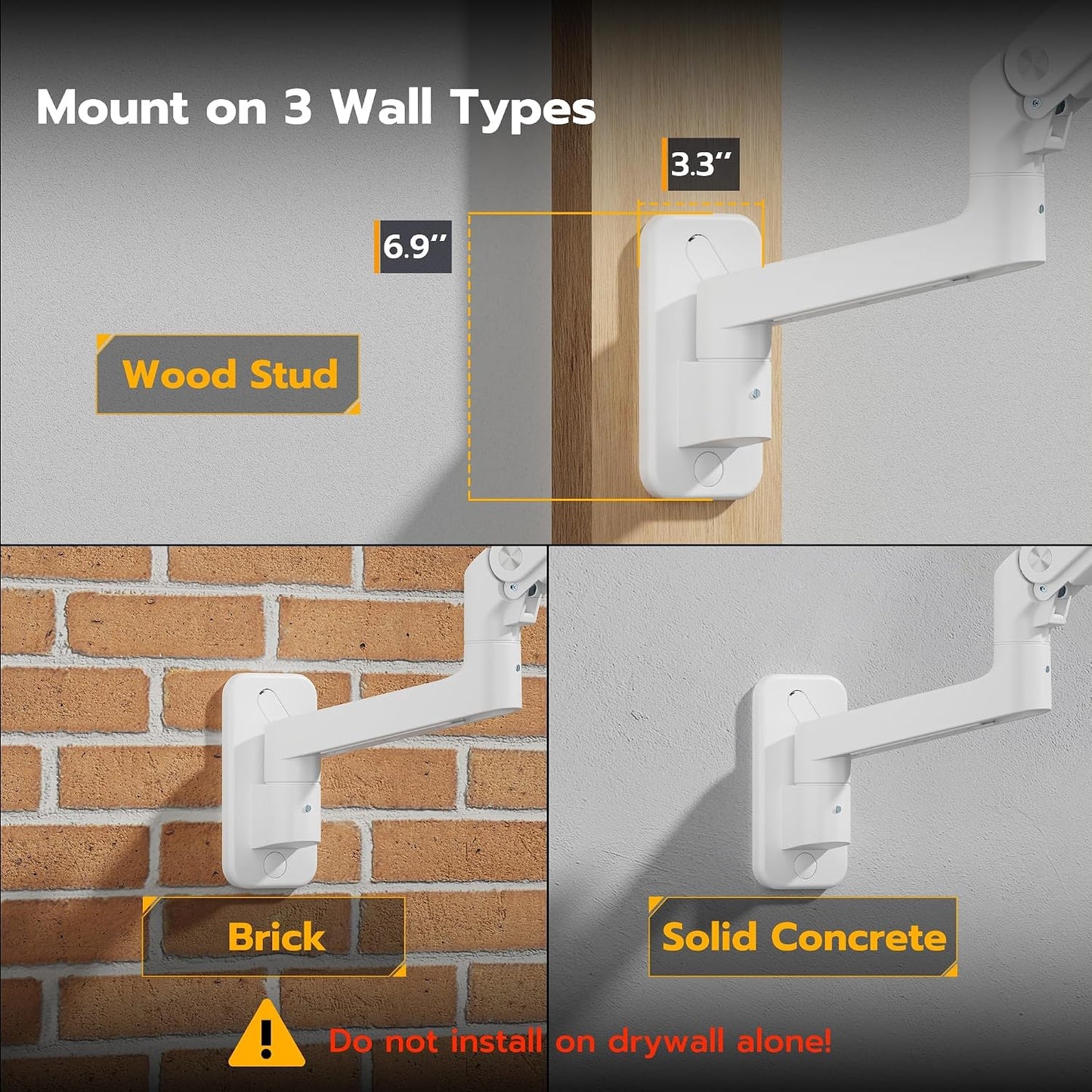 ARES WING Wall Mount Monitor Arm for 17-49 Inch Ultrawide Screens, White | Heavy Duty Single Monitor Arm Holds 44 lbs, Fully Adjustable Gas Spring Monitor Wall Mount, 75x75/100x100 VESA Mount