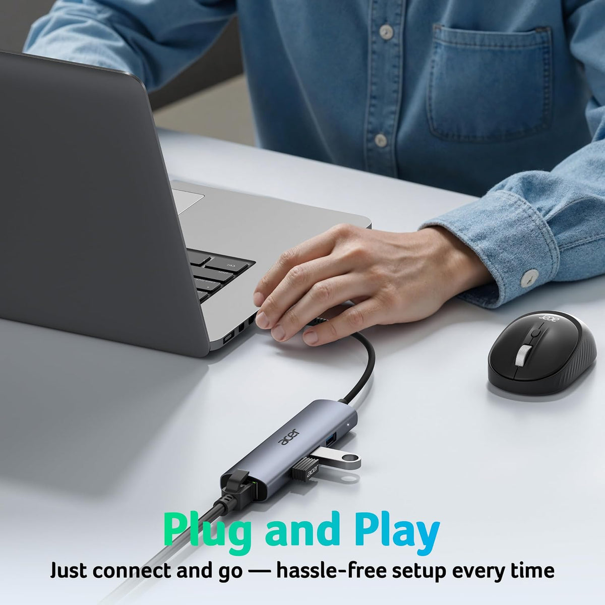 Acer USB to Ethernet Adapter, USBC Hub Ethernet 1Gbps with 3*USB 3.0