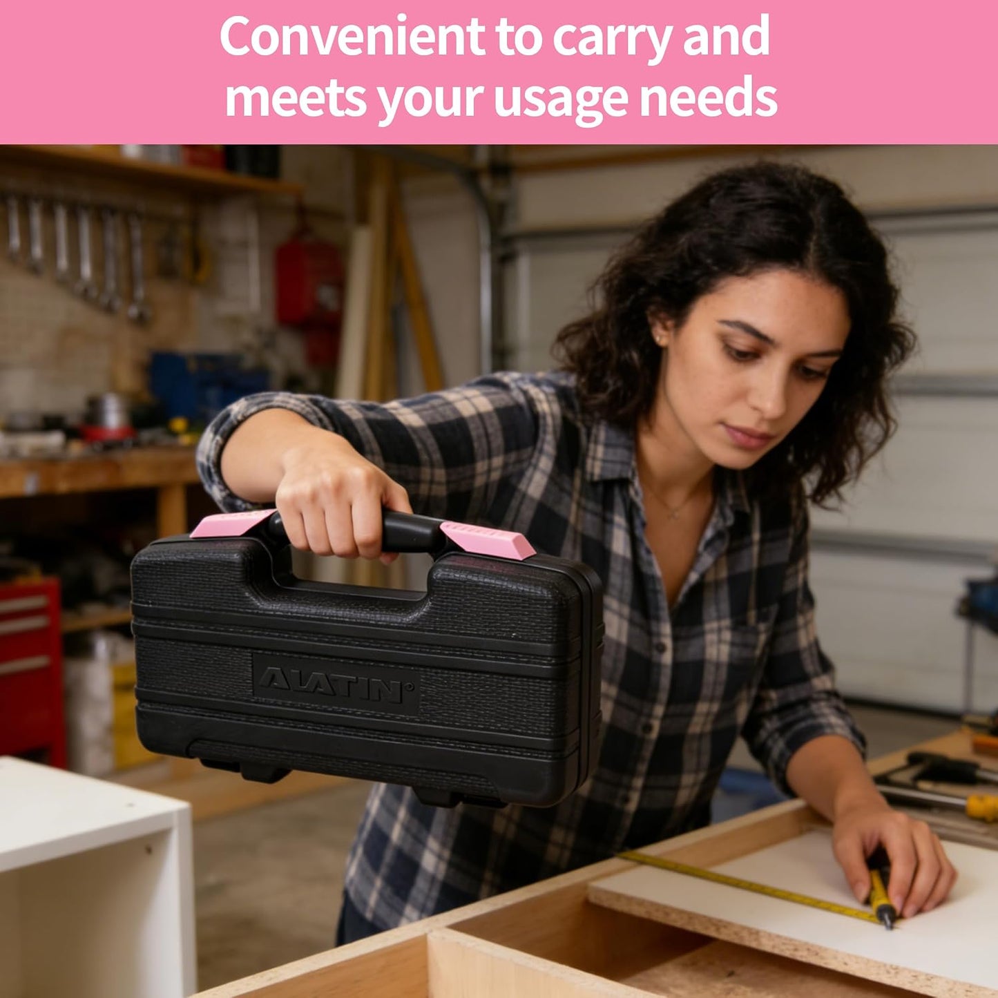 Pink Cordless Screwdriver Tool Set, 40-Piece Household Hand Tool Kit | With 3.7V Rechargeable Electric Screwdriver, Hammer, Pliers, Nails for Home Maintenance DIY Beginners