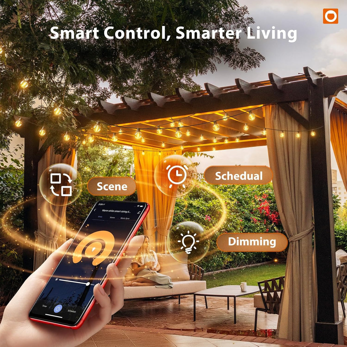 addlon Outdoor String Lights 100FT G40 with APP 54 LED Shatterproof Bulb