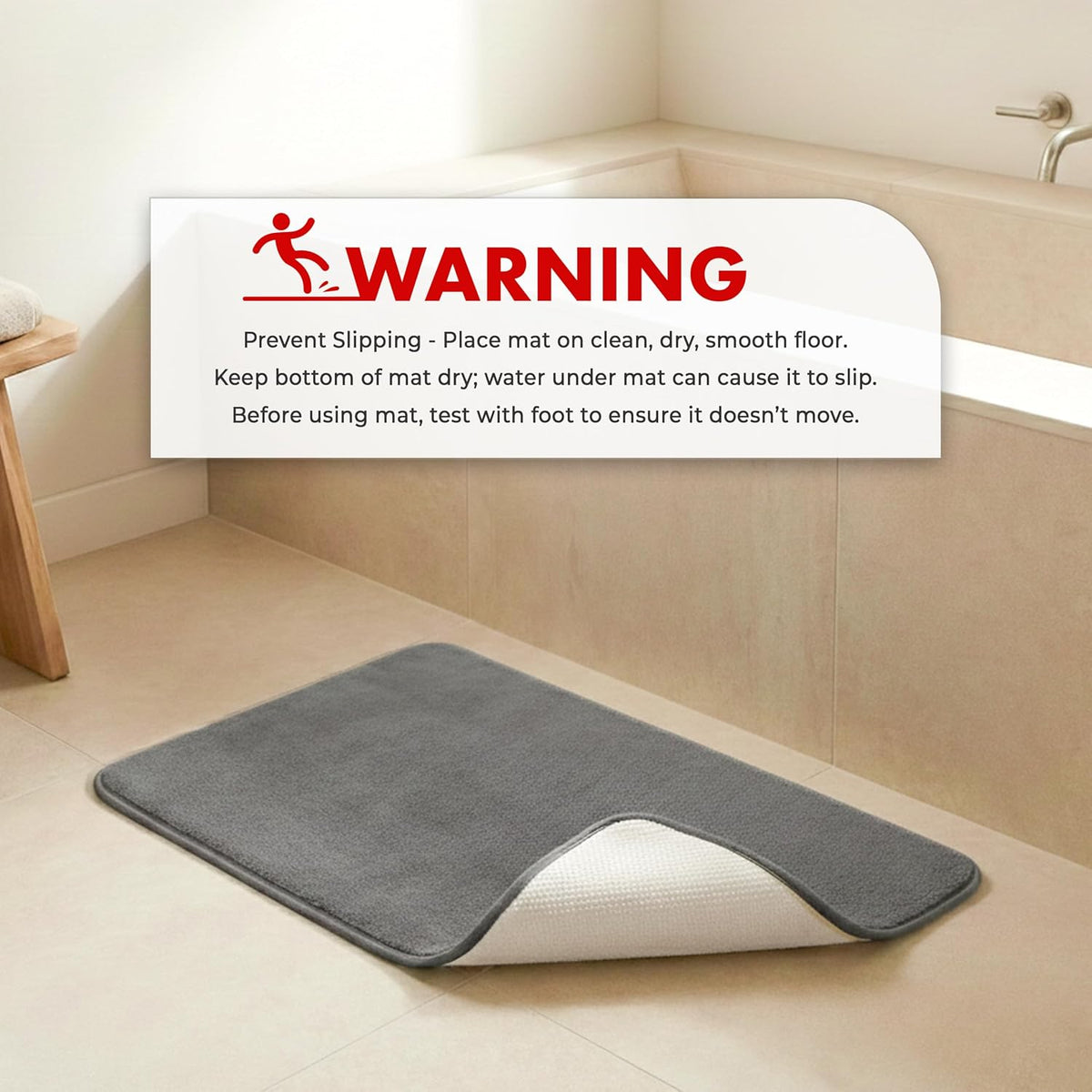 American Soft Linen 21x32 Fluffy Foamed Slip Reducer Bath Rug, Machine Washable Area Bath Mat Rugs for Bathroom, Gray