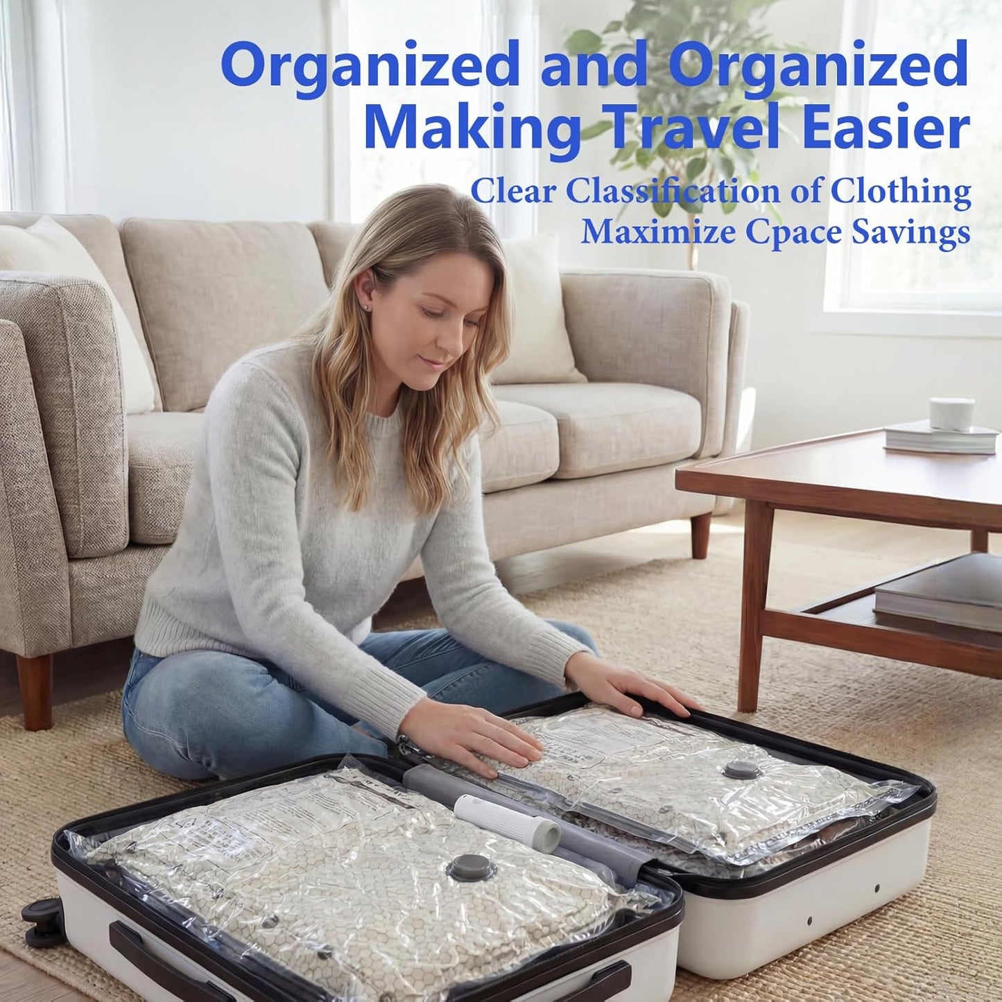 Vacuum Seal Bags for Clothing Travel with Rechargeable Air Pump | Vacuum Storage Bags,Carry-on Size Vacuum Bags for Travel, Space Saver for Clothes 12 Combo Size