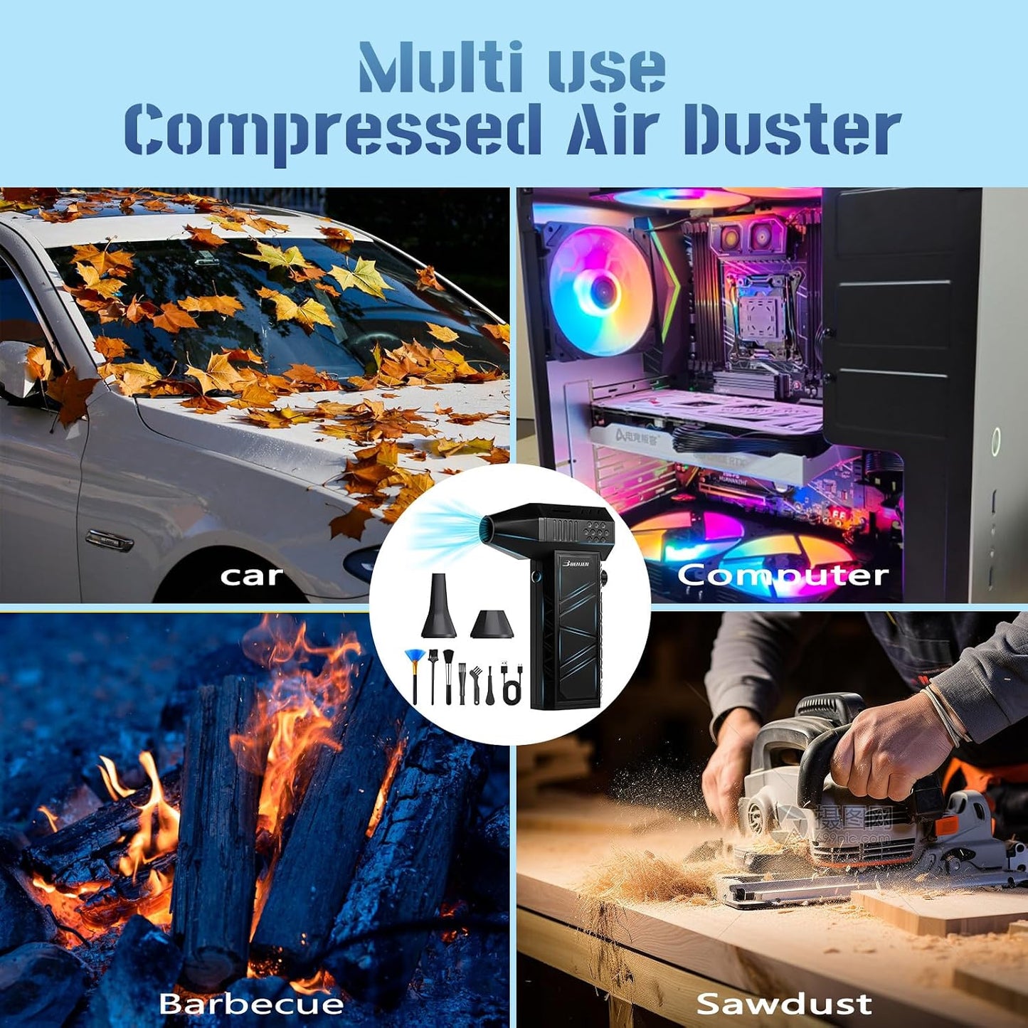 BENJEN Compressed Air Duster, 150000RPM, Turbo Blower, Electric | infinitely adjustable speed, Air Blower, Cordless, Rechargeable, Computer, Keyboard, House, Outdoor, Car, ideal gifts for men