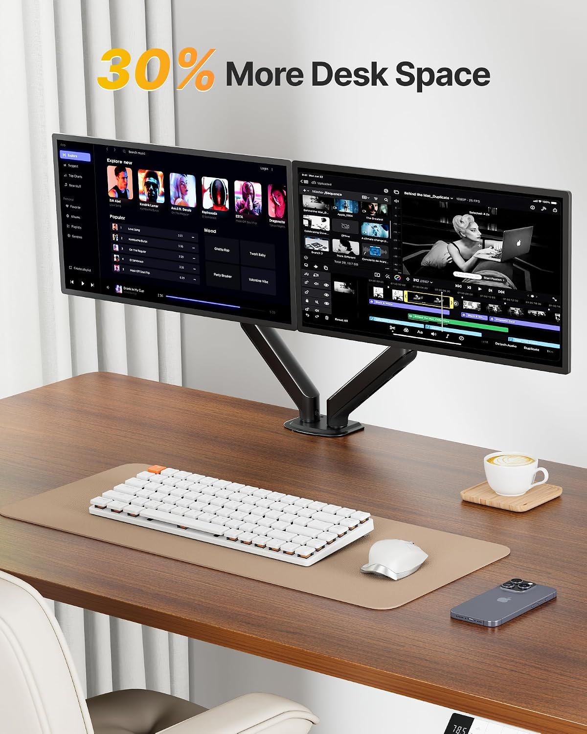 monTEK Dual Monitor Arm Stand, 17–32", Full Motion Adjustment,20 lbs Each
