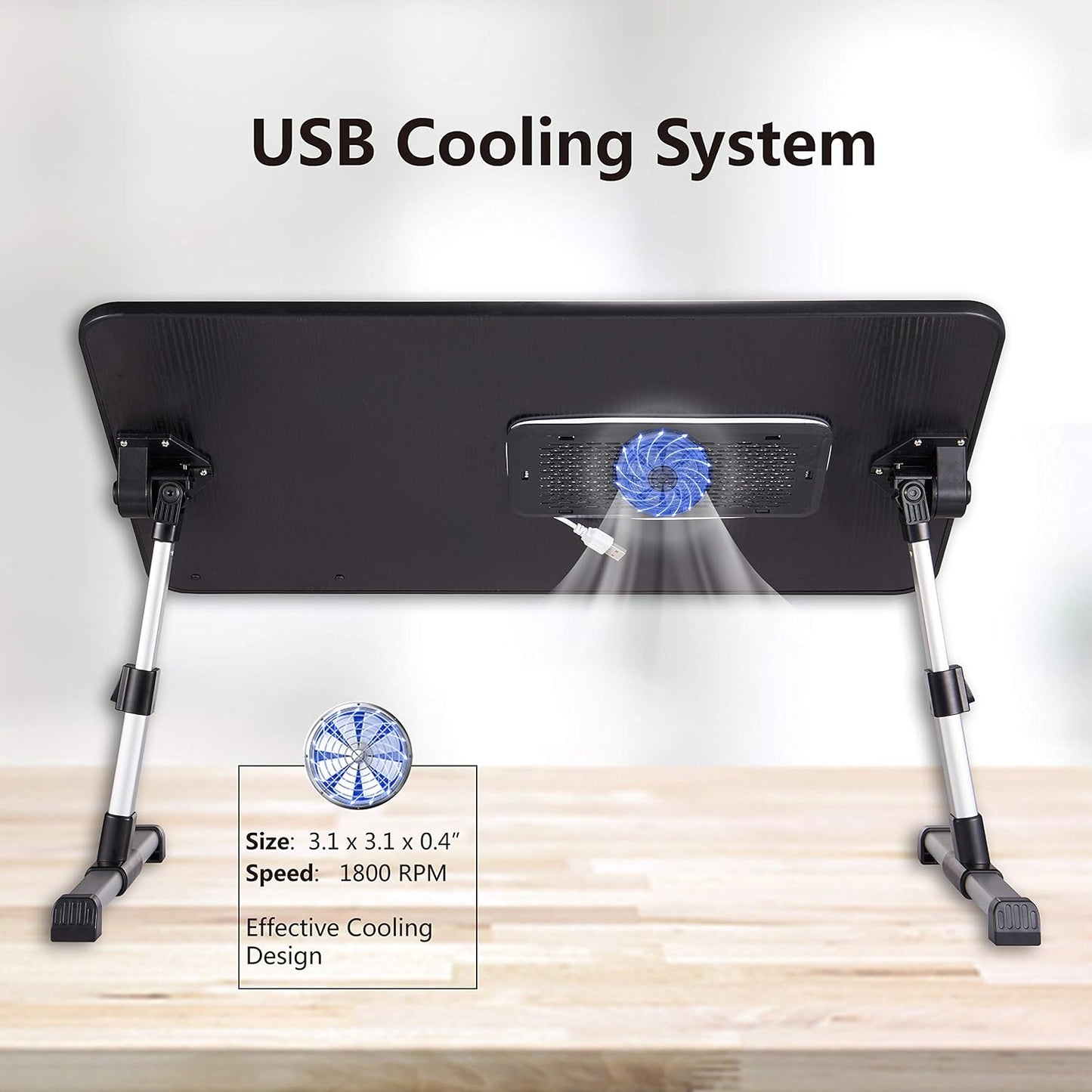 Lap Desk for Laptop, 8AMTECH Ajustable Laptop Table with Cooling Fan Office Desk for Lap-top, Working, Reading, Writing, Drawing and Eating in Bed Sofa Floor Couch