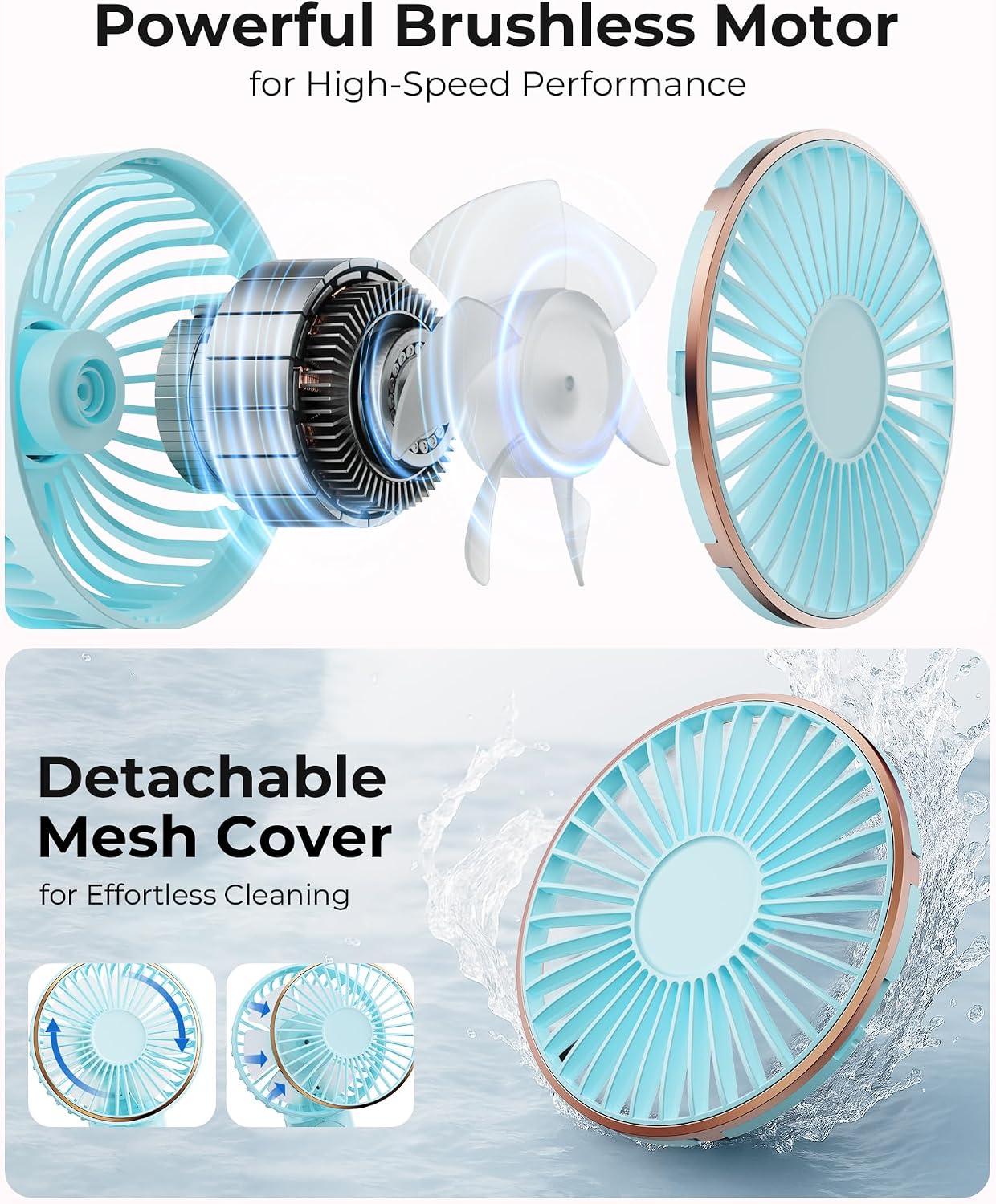 TUNISE Portable Handheld Fan, 4000mAh, 180 Adjustable, 6 Speed Wind, USB Rechargeable Foldable Fan with Real-Time Electricity Display