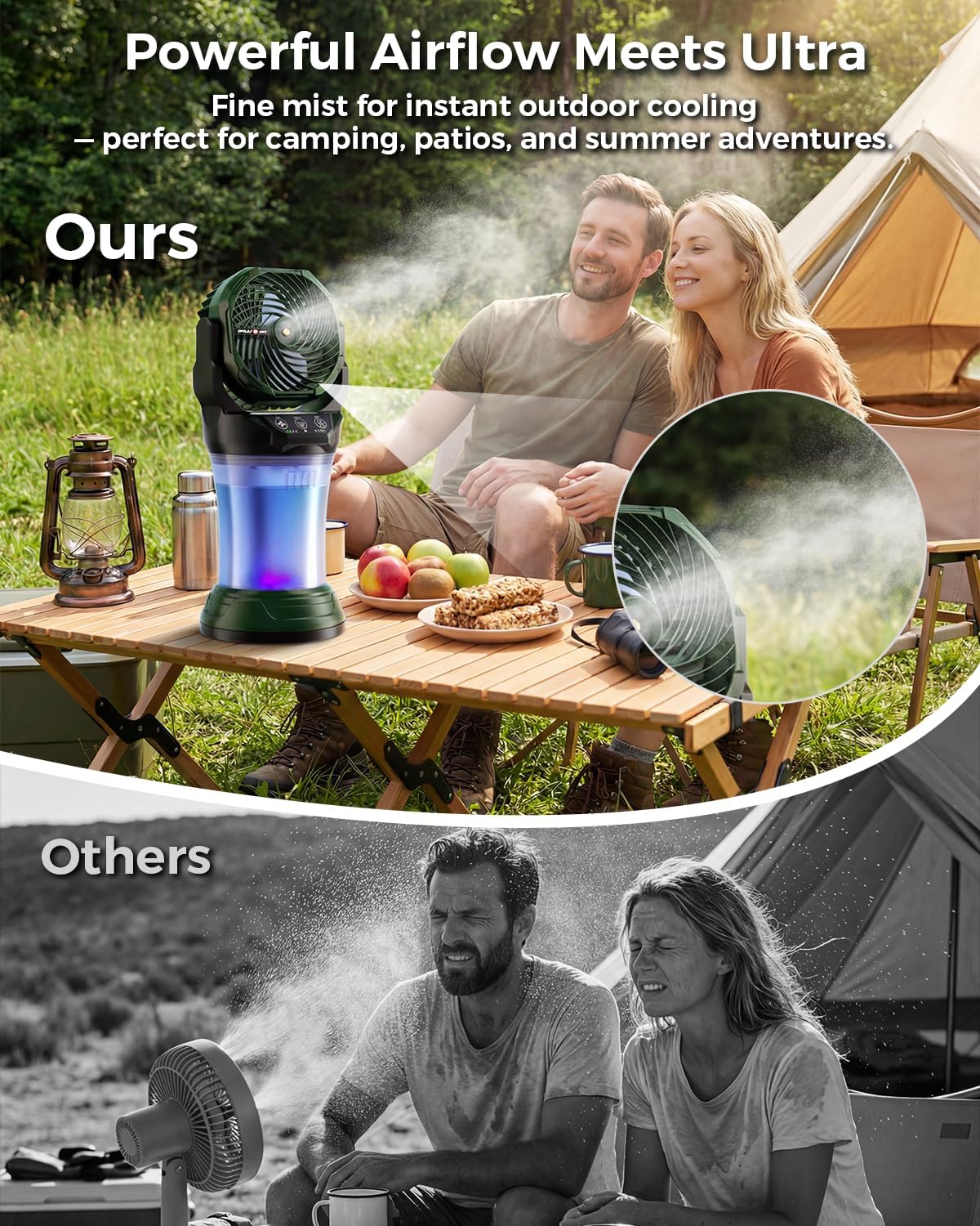 Portable Outdoor Misting Fan with 4 Mist Modes & Remote, 2L Tank & 30000mAh Battery, Powerful Cooling Mister, Extreme Heat Relief for Patio Camping Garden Backyard Tailgate Parties (Green)
