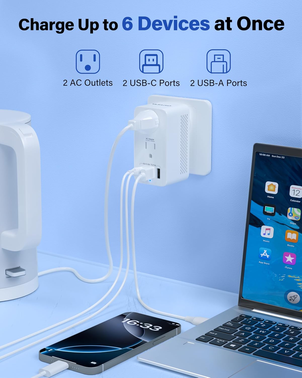 Voltage Converter US to Europe, Travel Adapter Voltage Converter to Step Down 220V to 120V, Power Converter with 2 USB-A 2 USB-C Port & UK/AU/US/IT/European Travel Plug Adapters