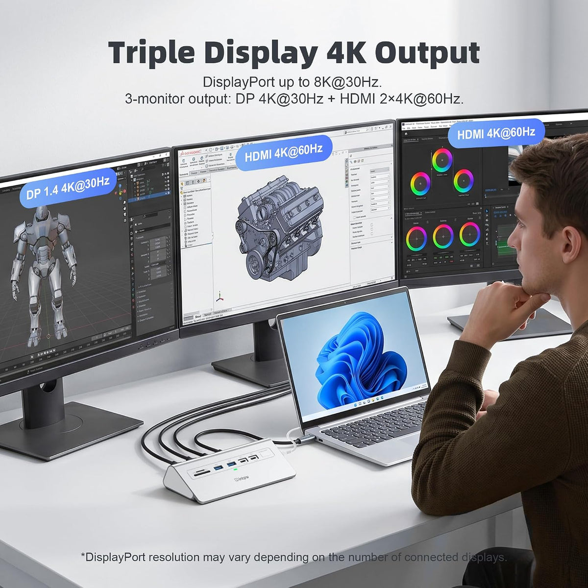 intpw Docking Station 3 Monitors, 13 in 1 USB C Docking Station