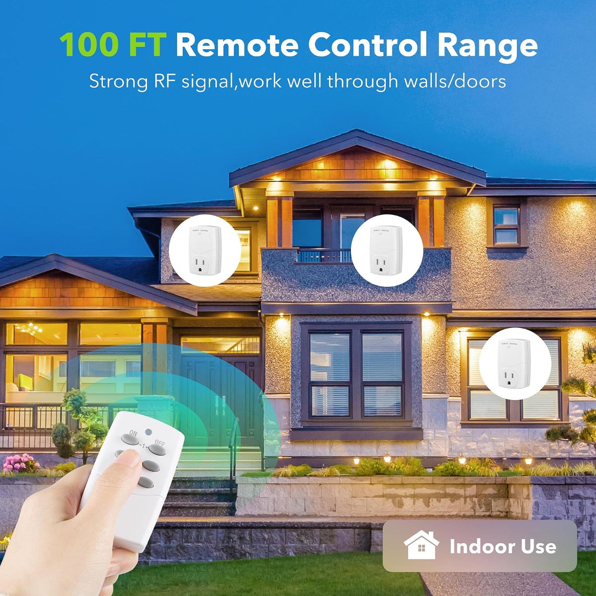 BN-LINK Mini Wireless Remote Control Outlet Switch Power Plug in for Household Appliances, Wireless Remote Light Switch, LED Light Bulbs, White (1 Remote + 3 Outlet) 1250W/10A