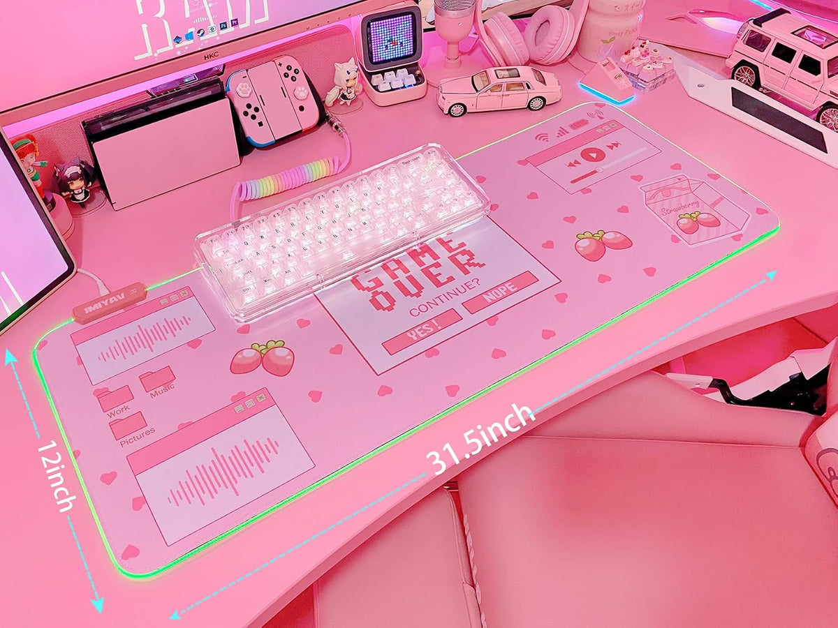 JMIYAV Pink RGB Gaming Mouse Pad 31.5x12 Inch PC XL Large Extended Glowing Led Light Up Desk Pad Non-Slip Rubber Base Computer Mouse Pad Cute Mousepad Mat