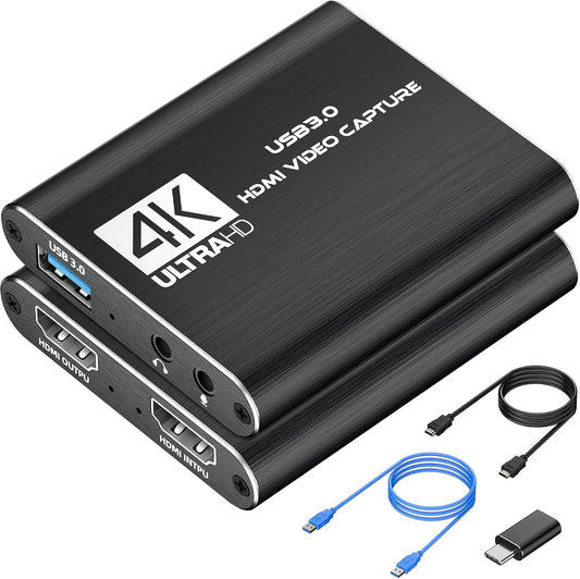 4K HDMI Capture Card for Streaming, Full HD 1080P 60FPS USB 3.0 Cam Link Game Audio Video Capture Card, Work with Camera/Nintendo Switch/Xbox/PS4/PS5/PC/OBS (Black)