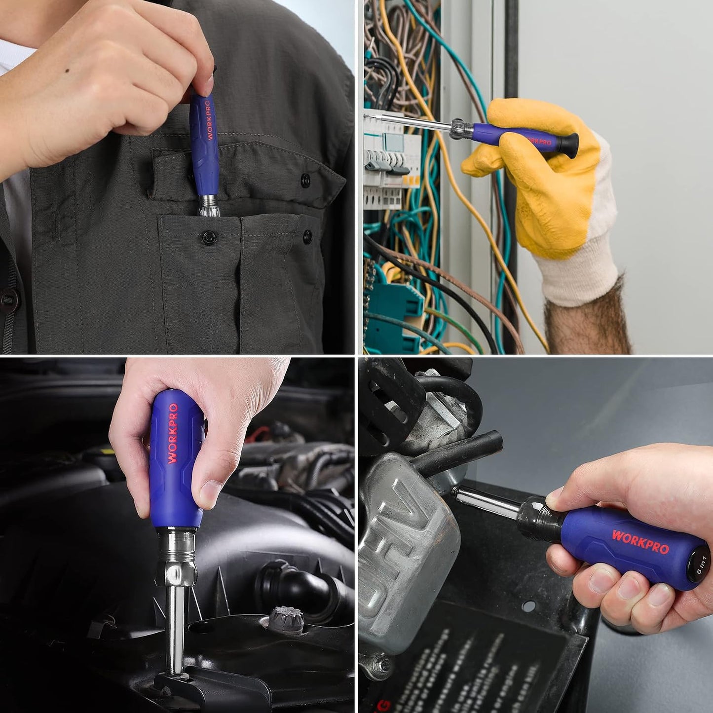 WORKPRO 6-in-1 Basic & 4-in-1 Electronics Screwdriver/Nut Driver Set Tool Confort Grip, 2PCS Portable Screw-driver, 8 Basic & Precision Bits (Philips/Slotted), 2 Nut Driver Sizes