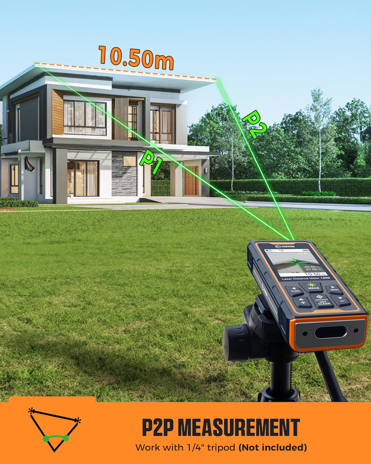 Green-Beam Laser Measuring Tool, 393ft Outdoor Laser Measure | 4X Camera, P2P Technology,Accurate, Multi Measure Modes, IP68, Angle Sensor, Rechargeable Laser Tape Measure for Construction