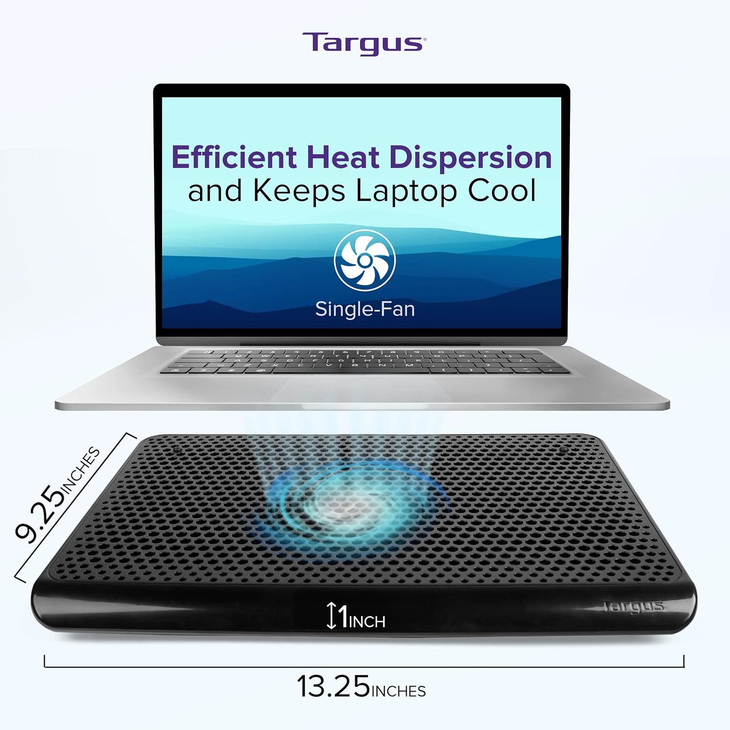 Targus Laptop Cooling Pad, Single Fan, Up to 16 Inch, for Macbook/PC, Black (AWE69US)