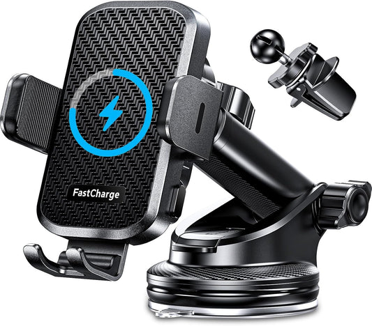 Wireless Car Charger with Phone Holder Mount, 15W Fast Charging Auto Clamping Phone Holders for You Car Windshield Dashboard Air Vent Accessories for iPhone, Samsung Galaxy, Google, etc