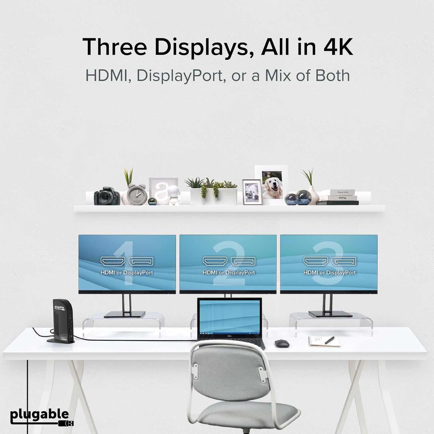 Plugable 13-in-1 USB C Docking Station 4K Triple Monitor with 100W Power Delivery | USB C Dock for Windows, Mac, ChromeOS, Thunderbolt | Driver Required | 3X HDMI and 3X DisplayPort (UD-ULTC4K)