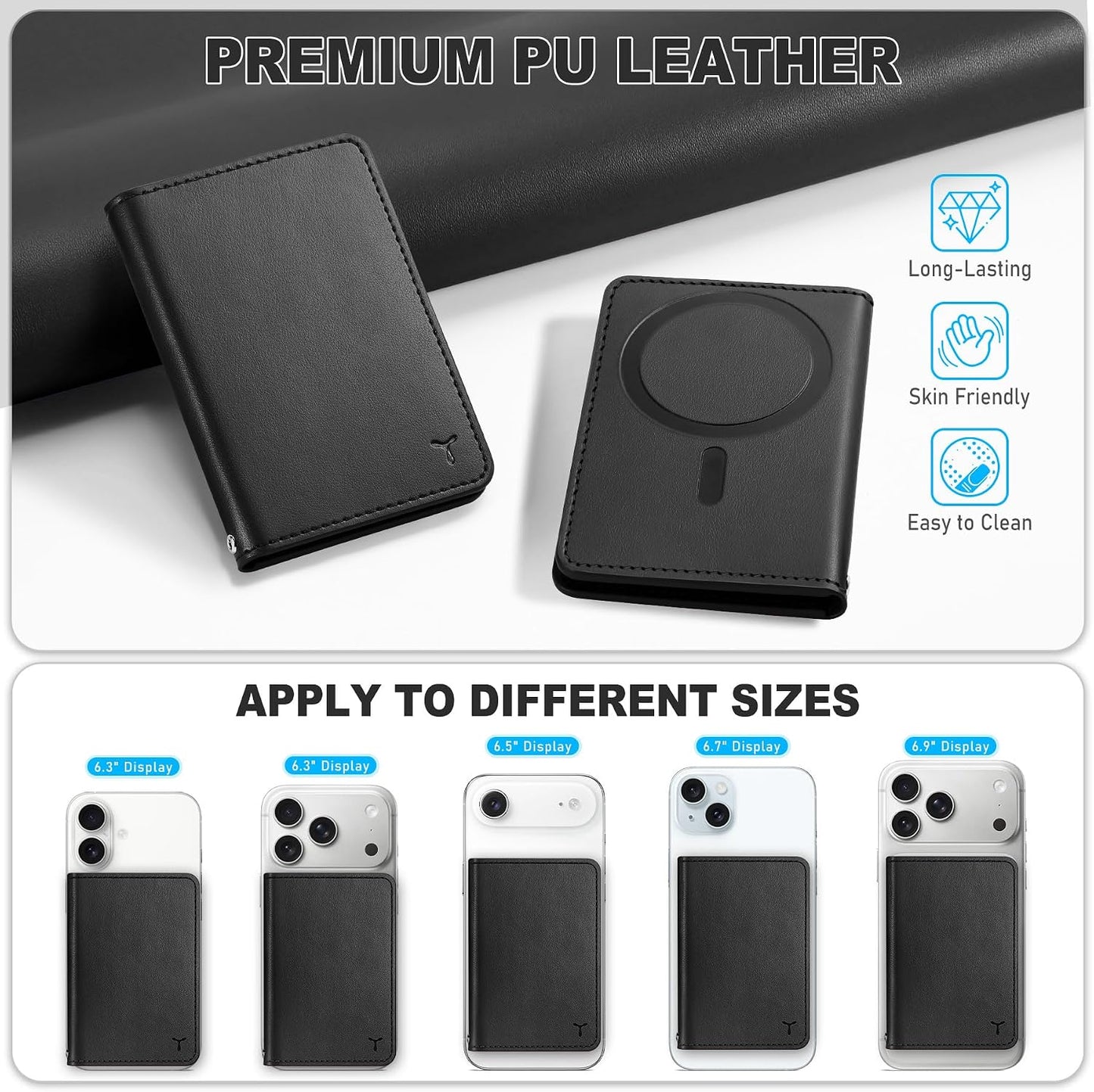 TUCCH for Magsafe Wallet with 6 Card Holders, RFID Blocking, Black | for iPhone 17/17e/16/15/14/13/12 Pro/Pro Max/Plus, Clear ID Window, Folio Magnetic Phone Wallet, PU Leather