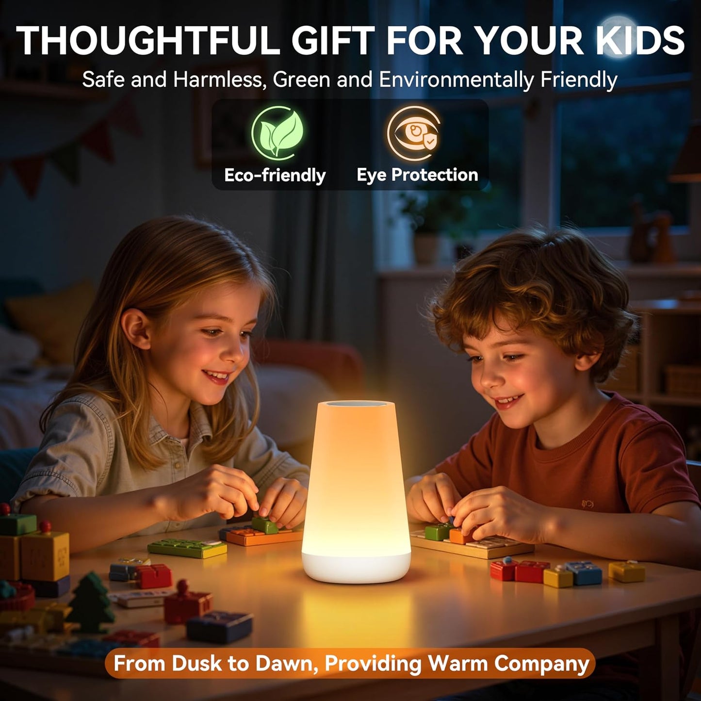 Auxmir Rechargeable Night Light, 13-Color Remote Control Lamp, White | touch control, 13 colors, 5 brightness levels, 4 lighting modes, 1/2/4/6-hour auto-off, portable for nursery and camping