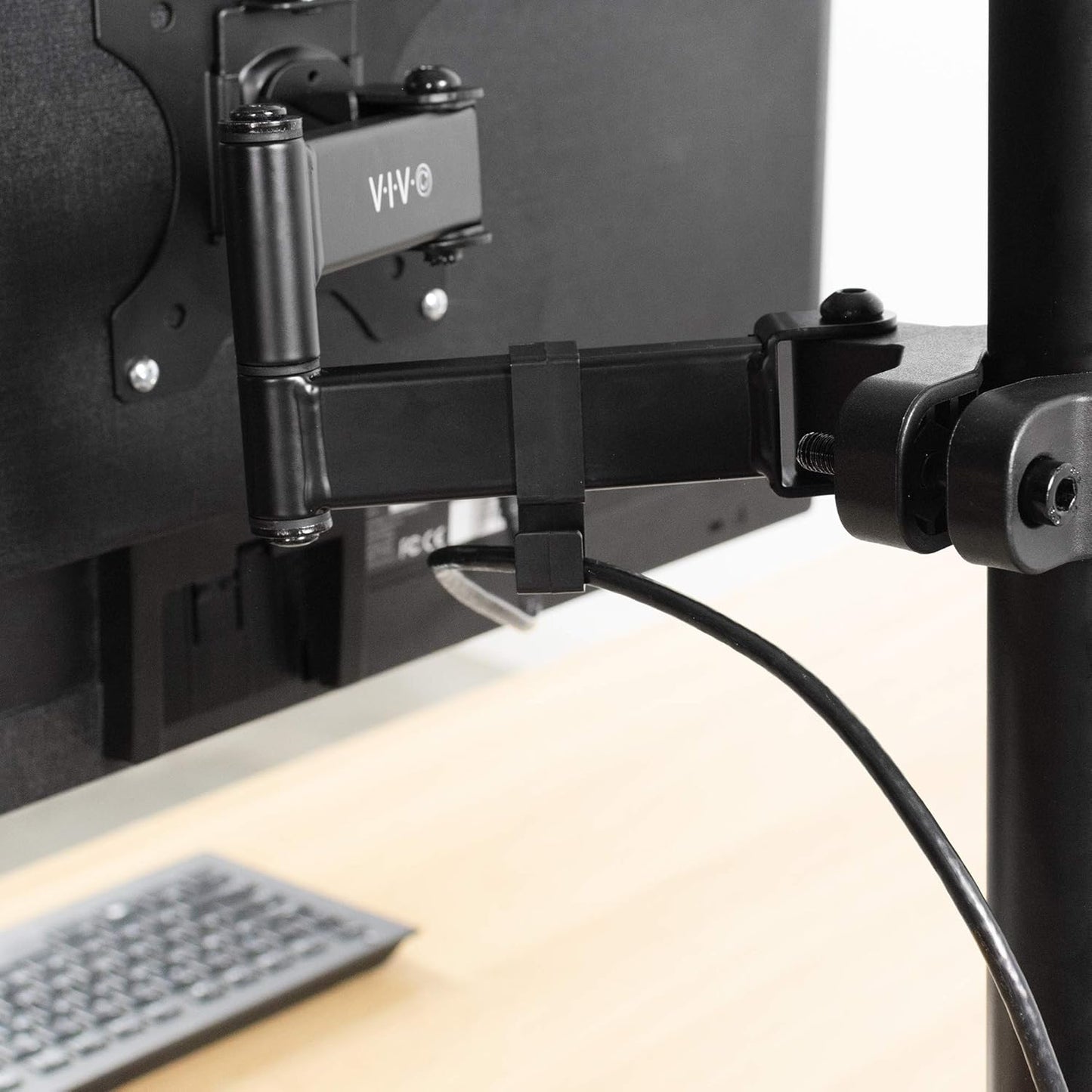 VIVO Black Pole Mount Monitor Arm for 17 to 32 in Screen, MOUNT-POLE01A | Universal, Heavy Duty Steel Design, Full Motion VESA Monitor Arm, Removable 75mm and 100mm VESA Plate