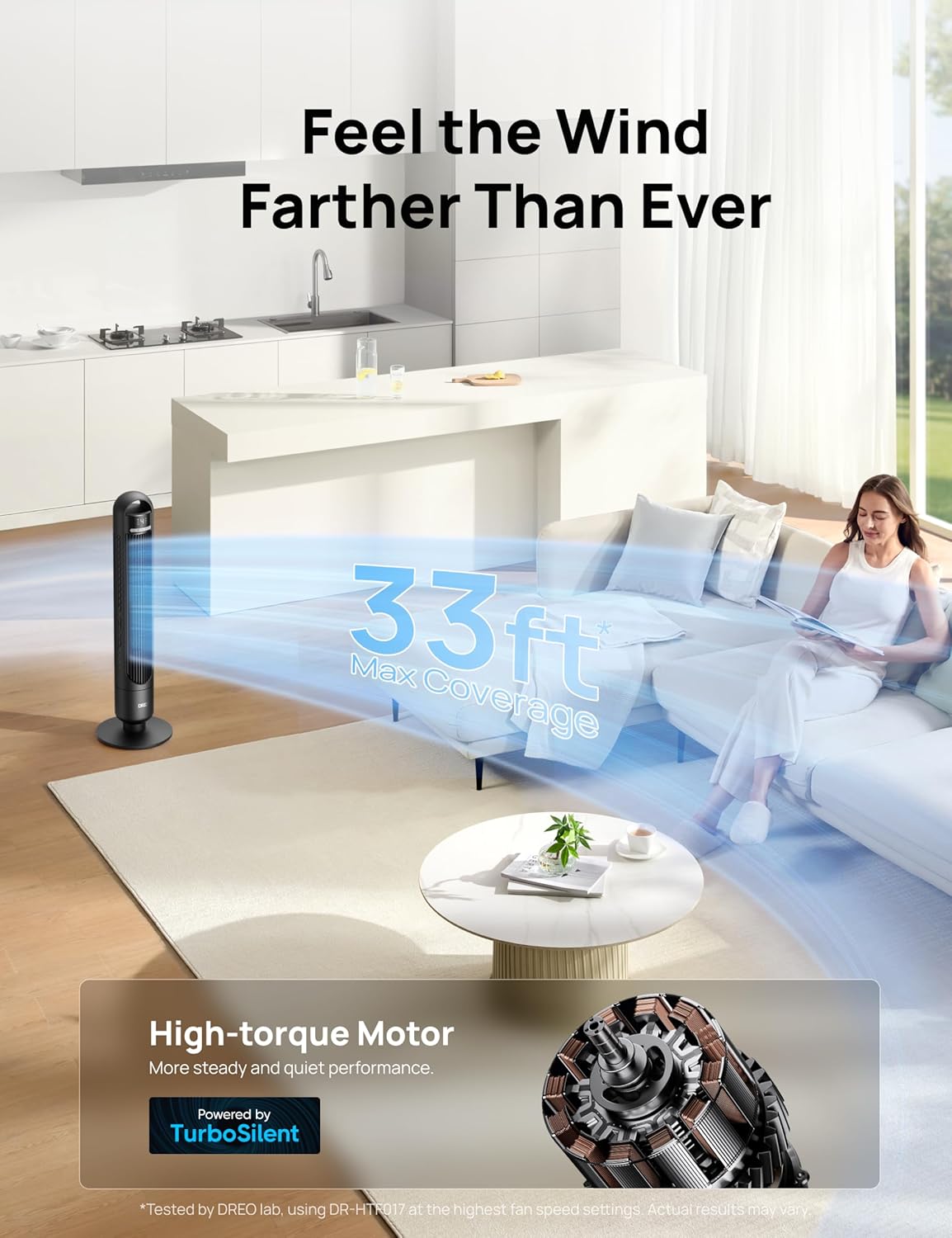 DREO Tower Fan for Bedroom, 26ft/s Velocity, 90° Oscillating, 8H Timer | 4 Speeds, 3 Modes, 28dB Quiet Standing Fan, Floor Fan for Room, Living Room, Office, Home, Cooling Fan with Remote, Black