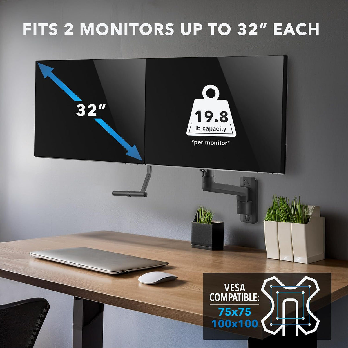 Mount-It! Proflex Dual Monitor Wall Mount with Crossbar