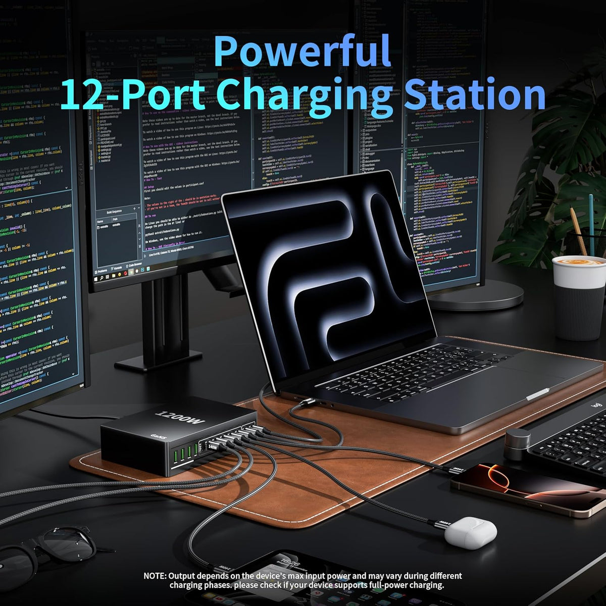 1200W USB C Charger Block Fast 12 Port MacBook Pro Charging Station | 140W PD PPS AVS HUB for All iPhone 17 Pro Max/17 Air/16 SE/Samsung Galaxy 26/ MacBook Pro/Air/iPad Pro/240W Cable