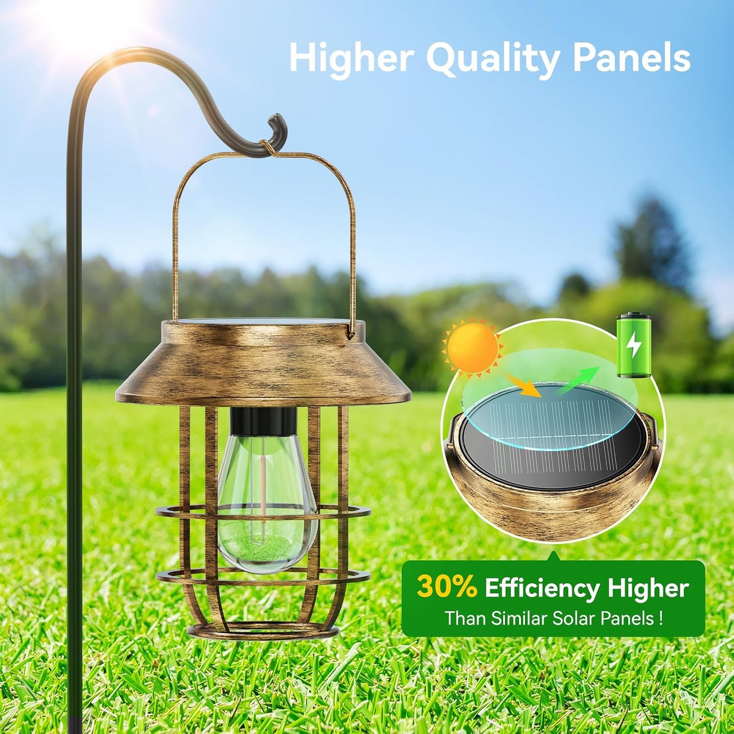 Ahaorigin 2 Pack Solar Lanterns Outdoor Waterproof, High Brightness Hanging Solar Lights for Outside with Wall Hooks, Retro Metal Outdoor Lanterns Auto On/Off for Garden, Porch, Patio, Yard Decor