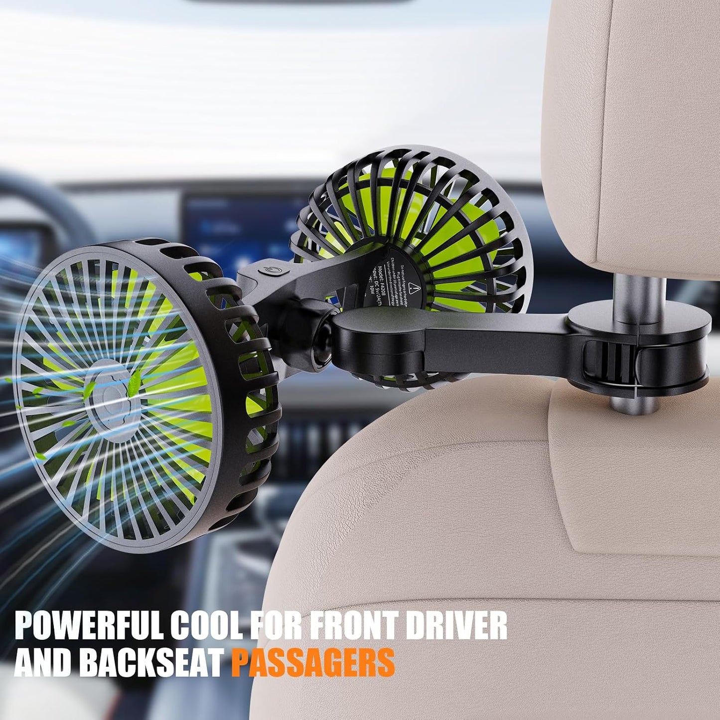 Dual-Head USB Car Cooling Fans for Backseat Kids 3 Adjustable Speeds