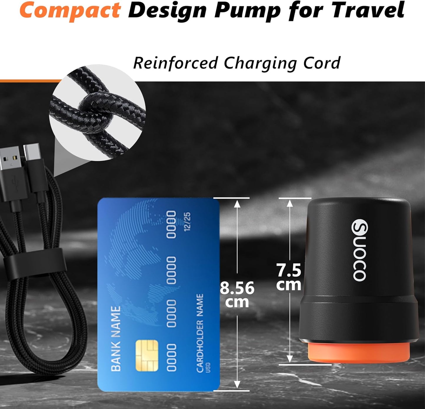 SUOCO Travel Vacuum Pump for Vacuum Storage Bags, Mini USB Rechargeable Portable Cordless Electric Pump for Compression Seal Space Saver Bags (Storage Bags Not Included), Black
