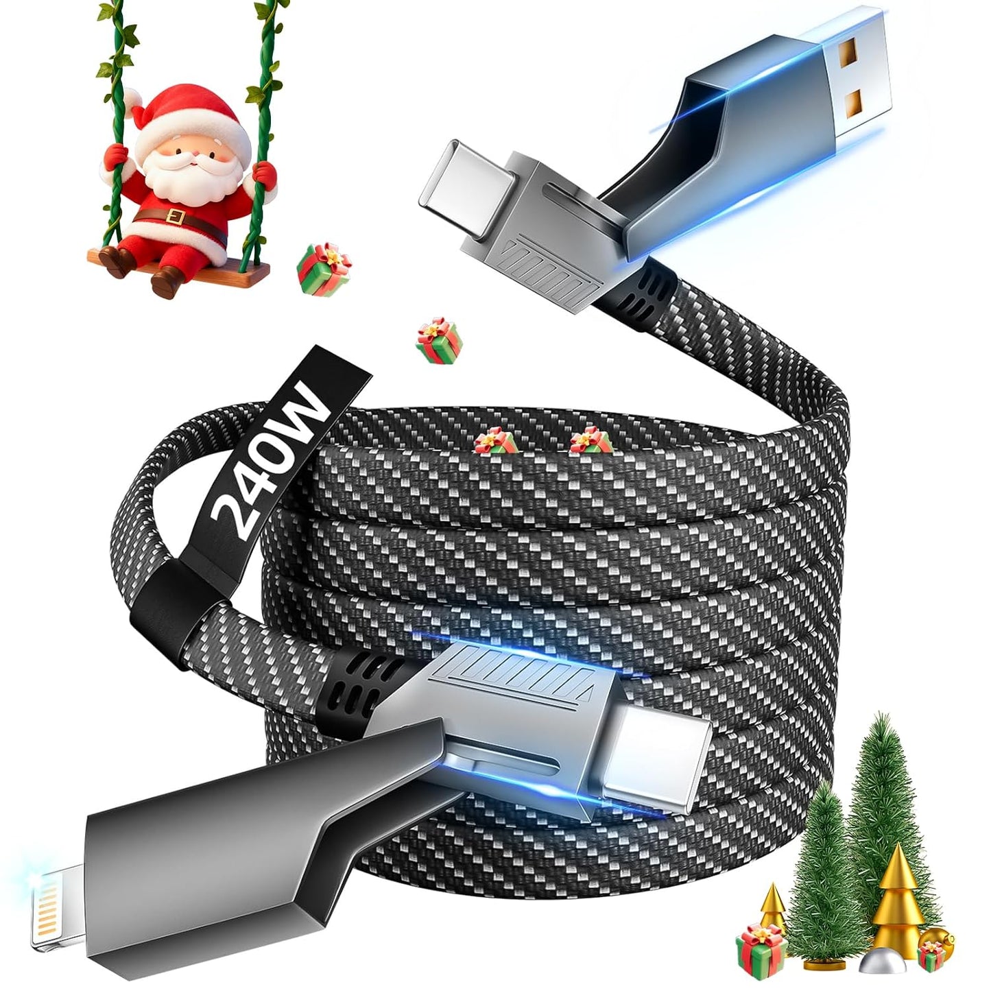 4 in 1 Multi Charging Cable Fast Charging 65W, USB C Cable with E-Mark Chip | Multiple iPhone Charger Cord for iPhone 17-12/Pad/Android/Tablets and More, Carplay Cable, Travel Essentials - 4FT