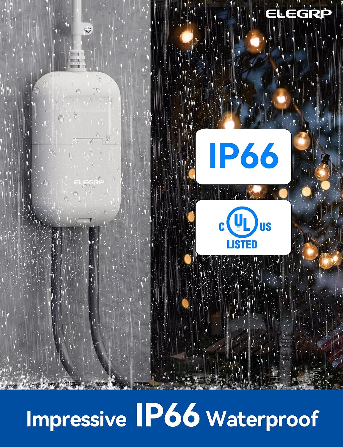 ELEGRP Outdoor Smart Dimmer Plug Waterproof IP66, Smart WiFi Plug with 2 Individually Sockets, Compatible with Alexa & Google Assistant, Outdoor Dimmer for String Lights, UL Listed, 1 Pack, Grey