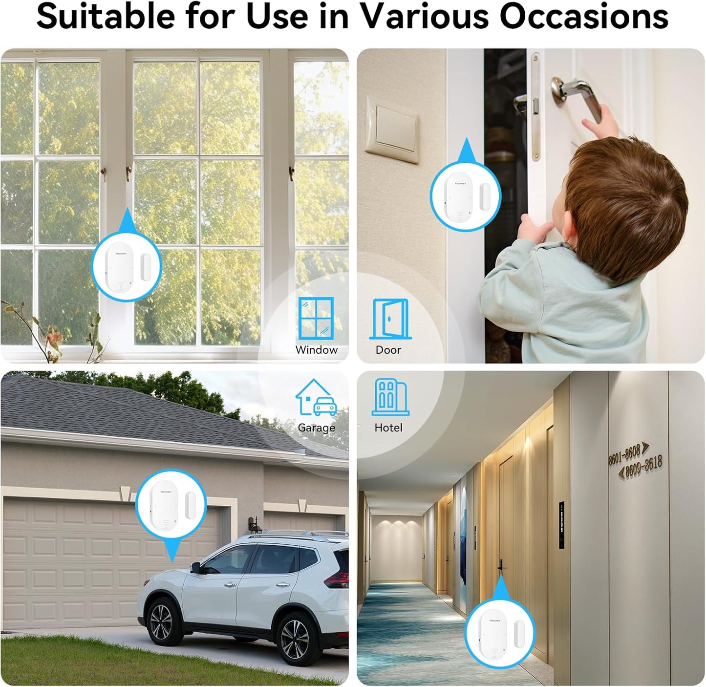 TECKNET Door Alarms for Kids Safety, Door Alarms When Opened, Two-Way Door and Window Alarm Door Alarm for Home Security, 2-in-1 Alarm & Chime, 3-Level Volume Control, Door Sensor Alarm (3 Pack)