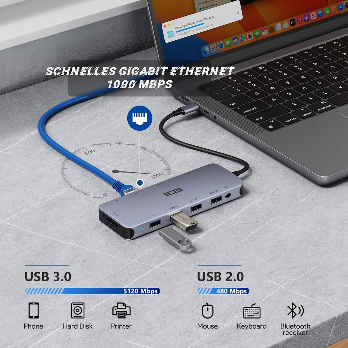 ICZI USB C Hub, 11 in 1 Docking Station Multiport Adapter with 1*HDMI/VGA/Ethernet, SD/TF Card Reader, 4*USB Port, 100W PD and 3.5mm Audio Jack Compatible with MacBook, Dell/HP/Lenovo Laptop, Surface