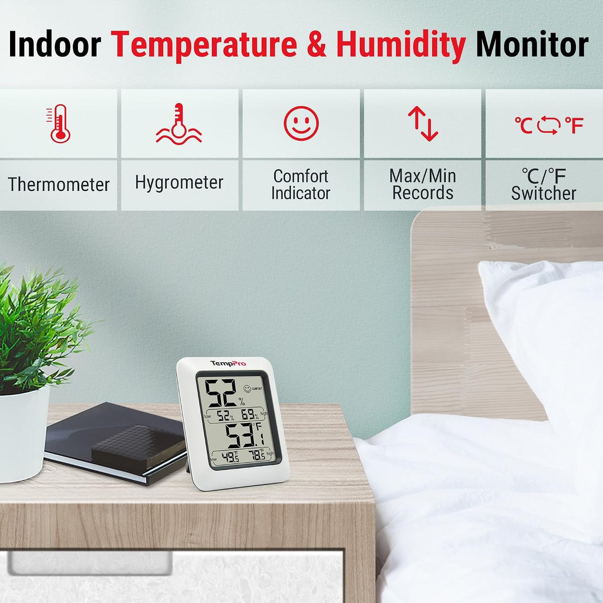 TempPro TP50 Digital Hygrometer Indoor Thermometer Room Thermometer