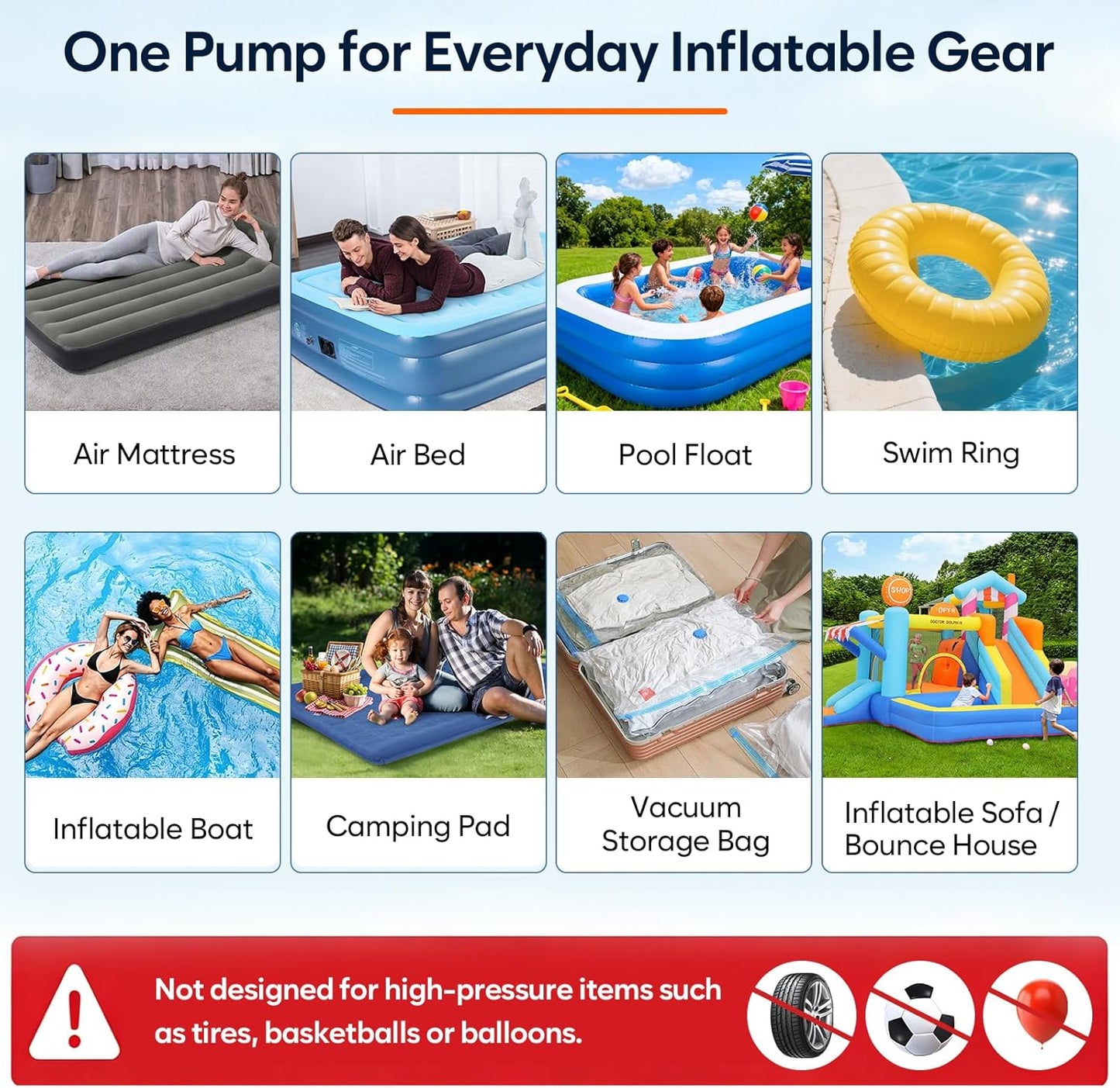 AGPTEK Rechargeable Air Pump,4000mAh Quick-Fill Inflator Deflator,3 Nozzles | Portable Electric Air Pump, Lightweight, for Air Beds, Air Mattresses, Pool toys,Inflatables,Fast Inflation,Camping, Outdoor