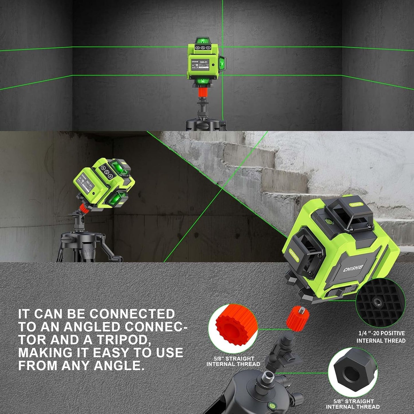 WEIDDW Laser Level 360° Green Cross Line Self Leveling Laser Measuring Tool