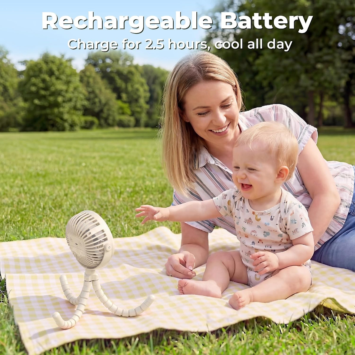 AMACOOL Battery Operated Stroller Fan, Portable Clip On Fan Rechargeable | Baby Travel Essentials for Beach Disney, Newborn Boy & Girl Gifts Registry Search, Cooling for Car Seat Wagon Crib Treadmill