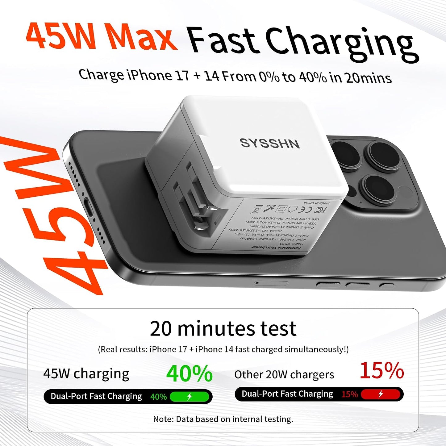 4-in-1 Retractable Wall Charger 45W USB C iPhone Charger with Dual Cables for Multiple Devices Foldable Plug Charger Block for iPhone 17/16/15/14/iPad/Galaxy/Pixel/AirPods