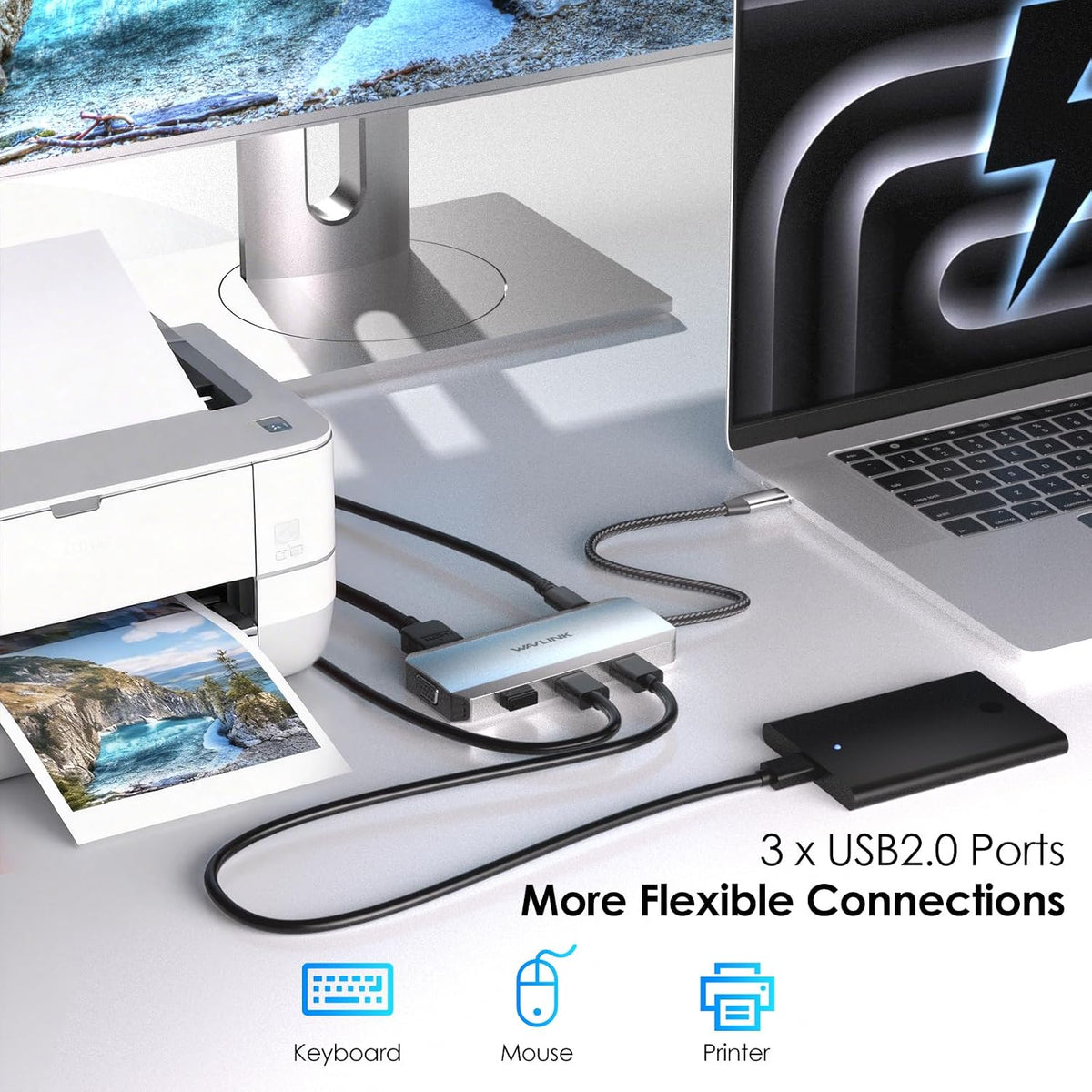 WAVLINK Laptop Docking Station, Quad Monitors, Dual HDMI, DisplayPort, VGA