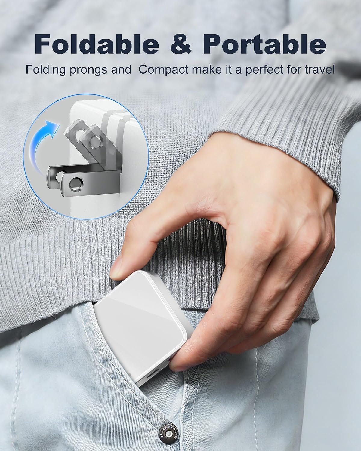 USB C Wall Charger, Super Thin Flat USB Wall Plug with 4 Ports, Fast Charging USB Plug Adapter with PD20W for Home and Travel (White)