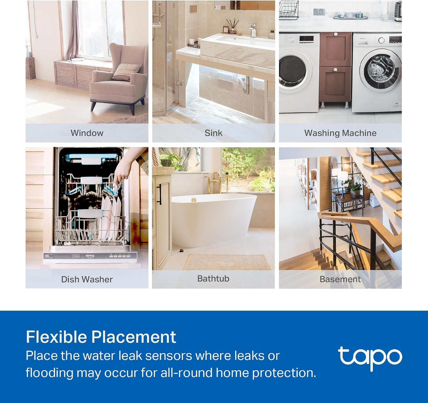 TP-Link Tapo Smart Water Leak Detector, Requires Tapo Hub, Water Leak Sensor Wi-Fi with Rapid Dripping Detection, 90dB Adjustable Alarm, App Alerts, Compatible with Alexa and Google Home, T300