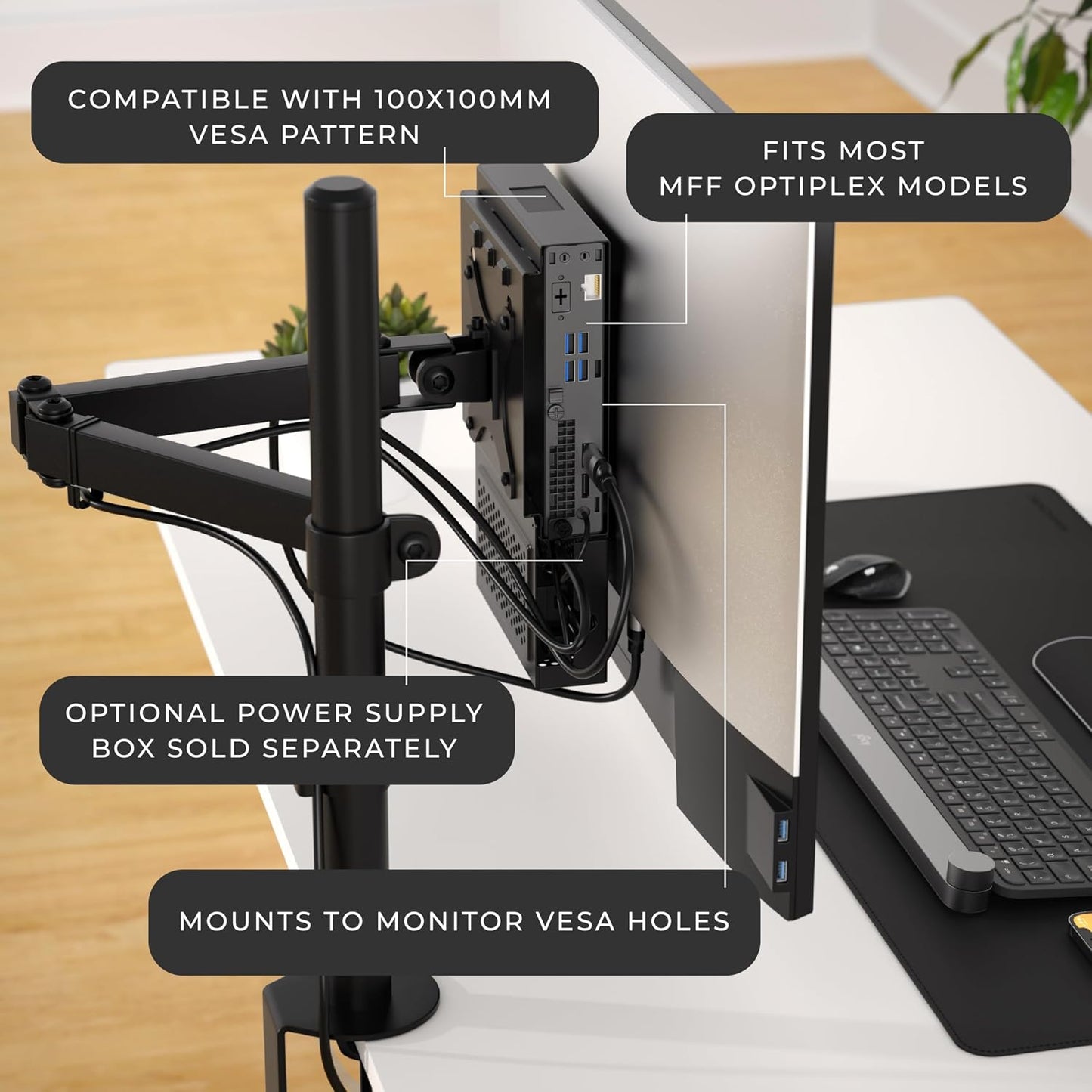 HumanCentric Dual VESA Mount for Dell OptiPlex Micro, Monitor Arm Support | 100x100mm VESA Compatible, Wall Mount & Monitor Arm Support, Power Supply Holder Sold Separately. Part no 101-2110