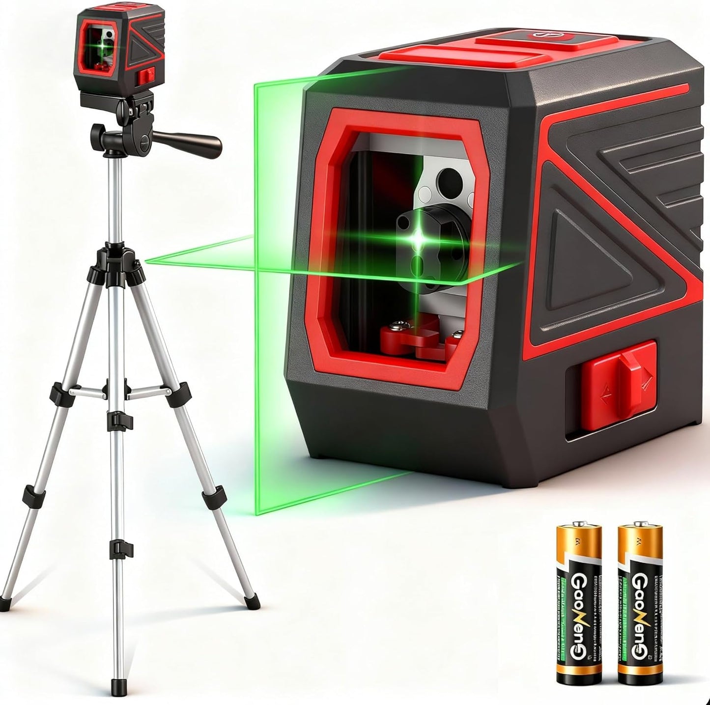 Laser Level with Tripod, 100Ft Green Cross Line Rotary Laser Tool | Rotatable 360 Degree, Manual Self leveling and Pulse Mode,IP54 Waterproof & Battery for Indoor/Outdoor Use