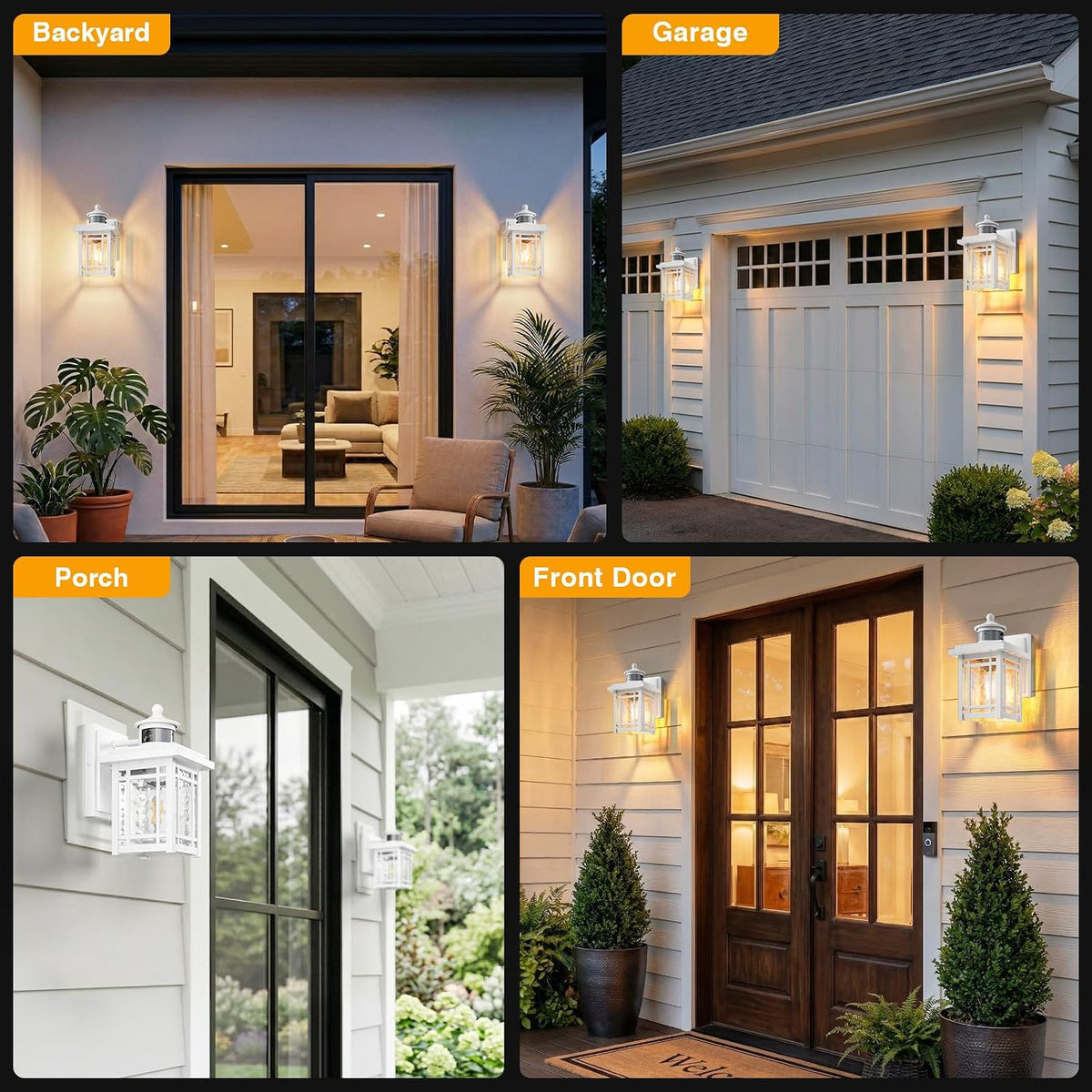 Gleamz Exterior Lighting Fixtures, White Modern Motion Sensor Porch Light, 100% Anti-Rust Outdoor Porch Lights Wall Mount, Weatherproof Outdoor Lantern Lights, Exterior Lighting Fixtures Dusk to Dawn