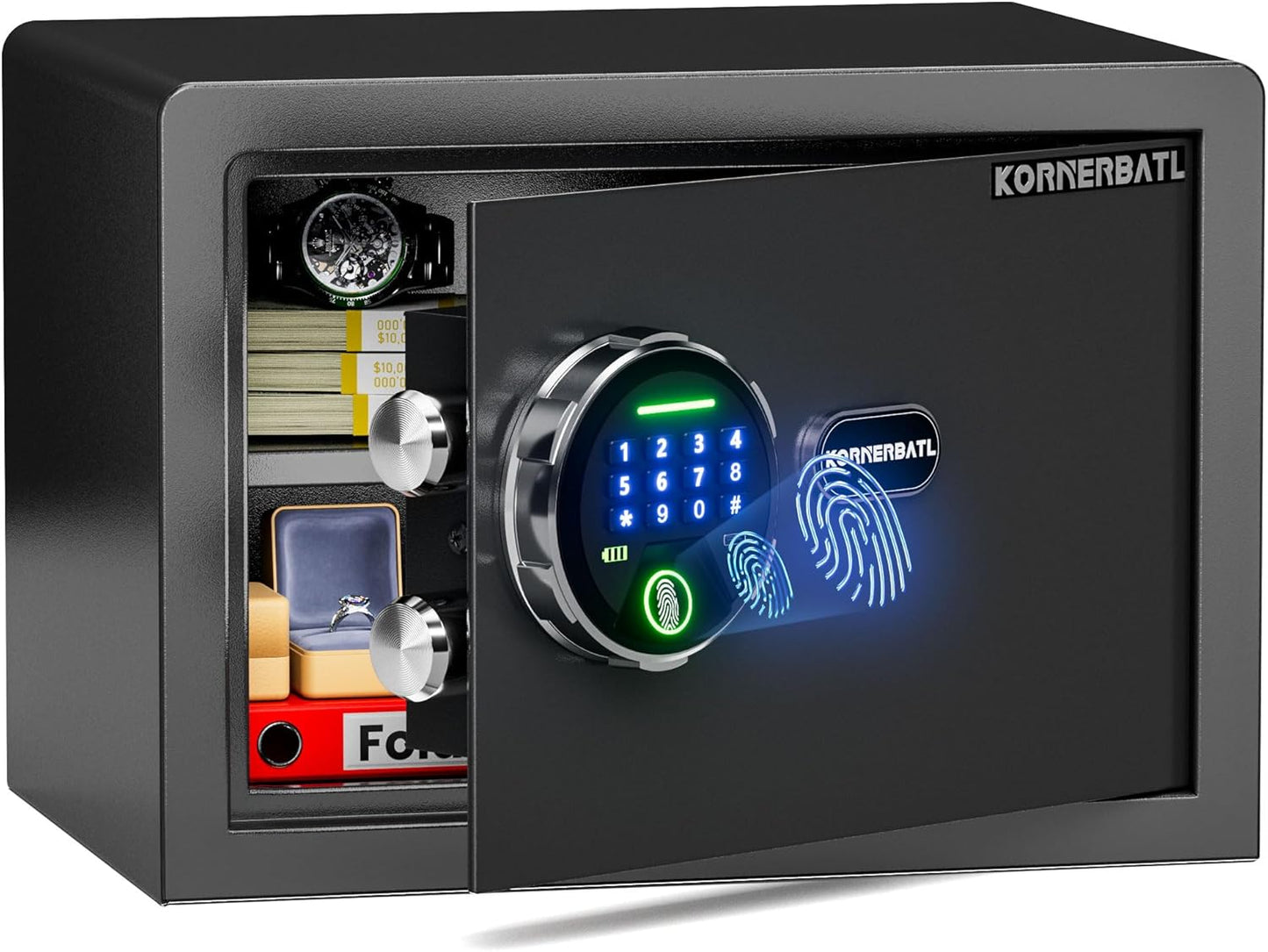 20 lb Biometric Safe with Fingerprint Lock & LED Light | 30 Fingerprint Storage, PIN Code Access, Backlit Keypad, Silent Entry, Type-C Emergency Power & Removable Shelf