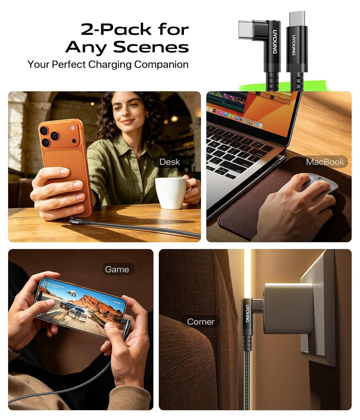 USB C to USB C Cable 90 Degree 60W USB C to C Fast Charging Cable 6ft